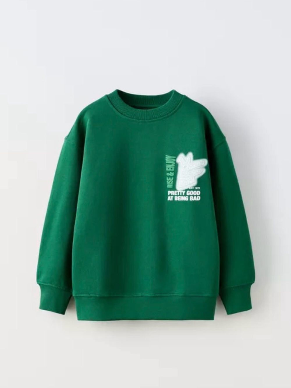 Zara Green Crewneck Sweatshirt with White Chest Graphic